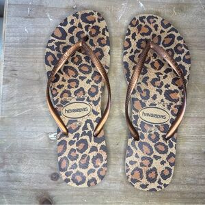 Havaianas Animal Print Flip Flops with Brown Straps